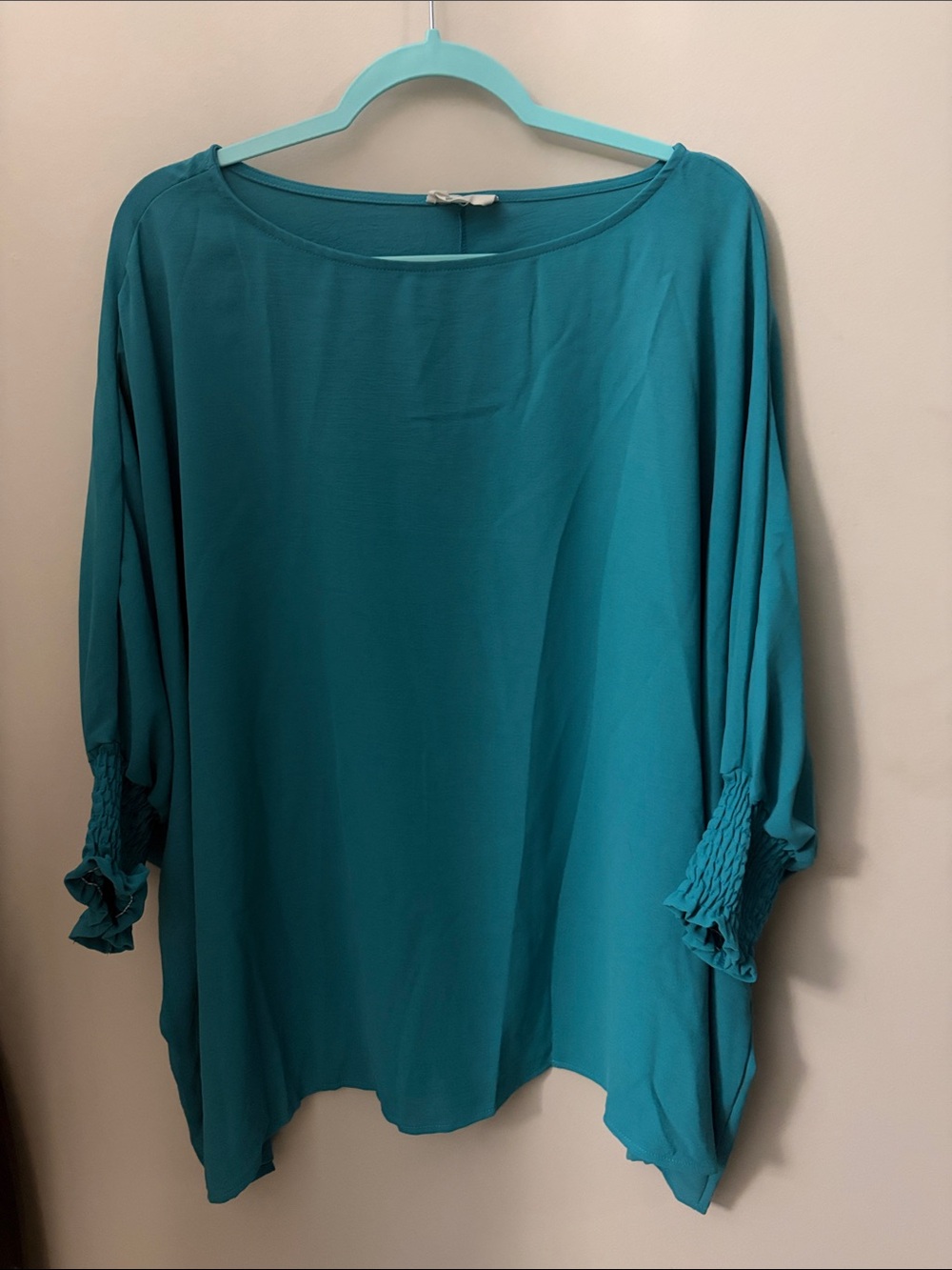 Flowy Teal Women's Tunic with Smocked Cuffs